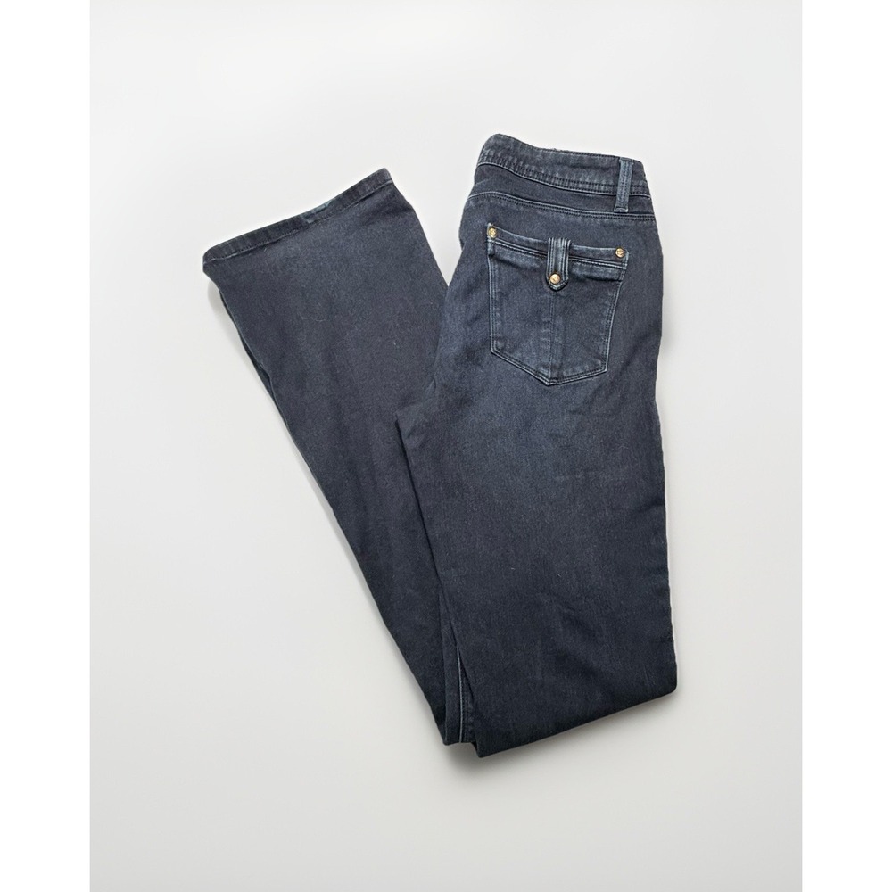 White House Black Market Womens Jeans Skinny Flare Size 6R Dark Wash Gold Accent